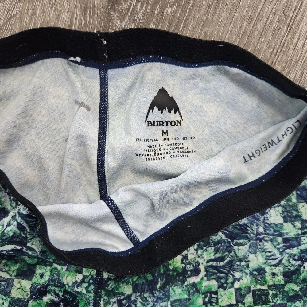 Burton Lightweight Base Layer Leggings Green Blue Checkered Marble Kids M 10
